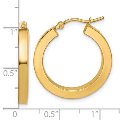 14K Gelbgold 3mm Poliert Quadratisch Creolen