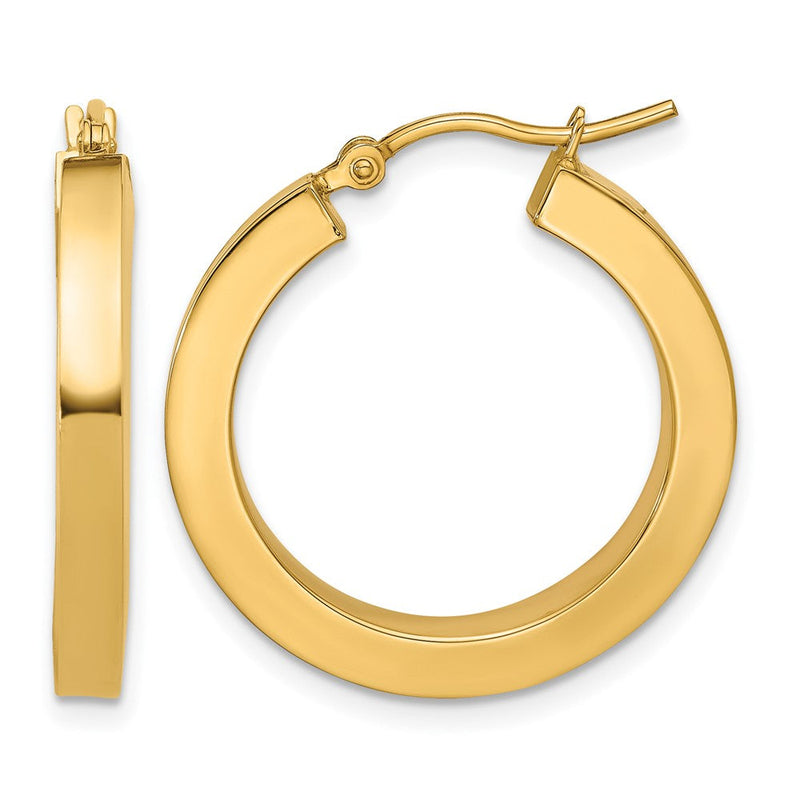 14K Gelbgold 3mm Poliert Quadratisch Creolen