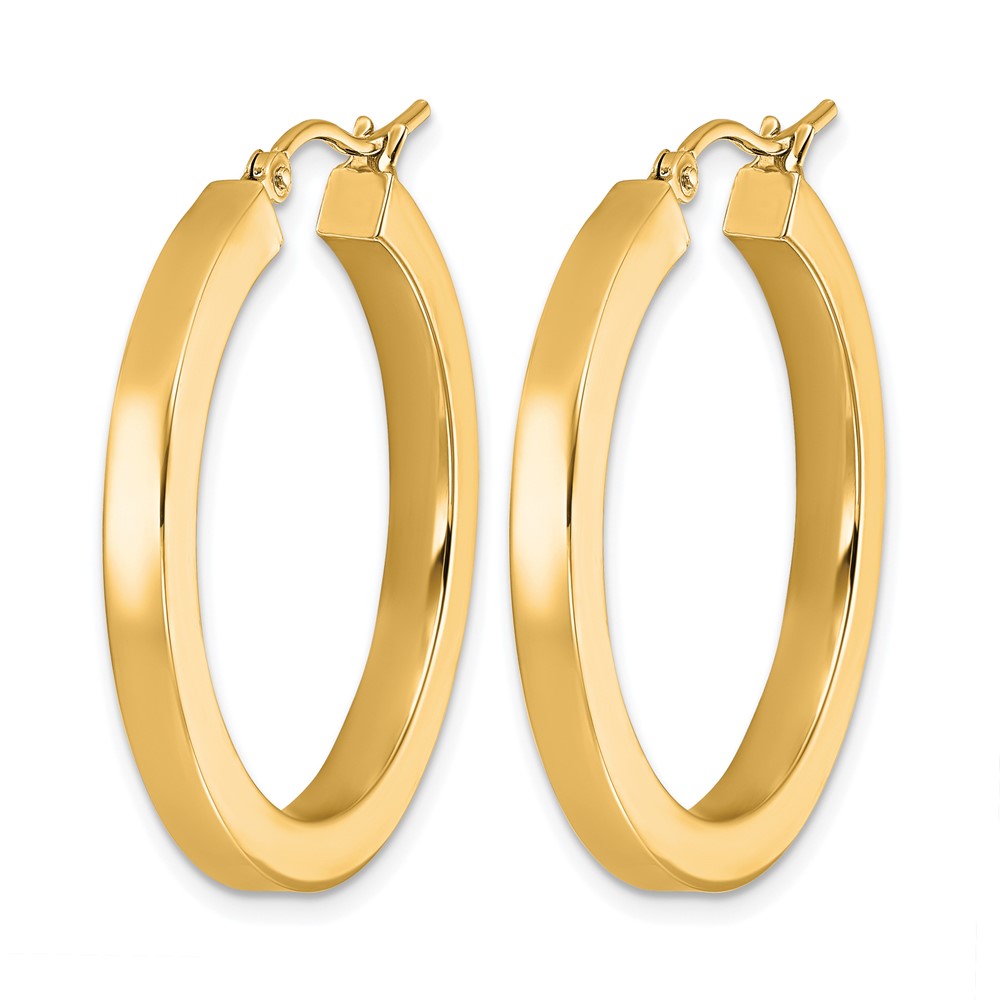 14K Gelbgold 3mm Poliert Quadratisch Creolen