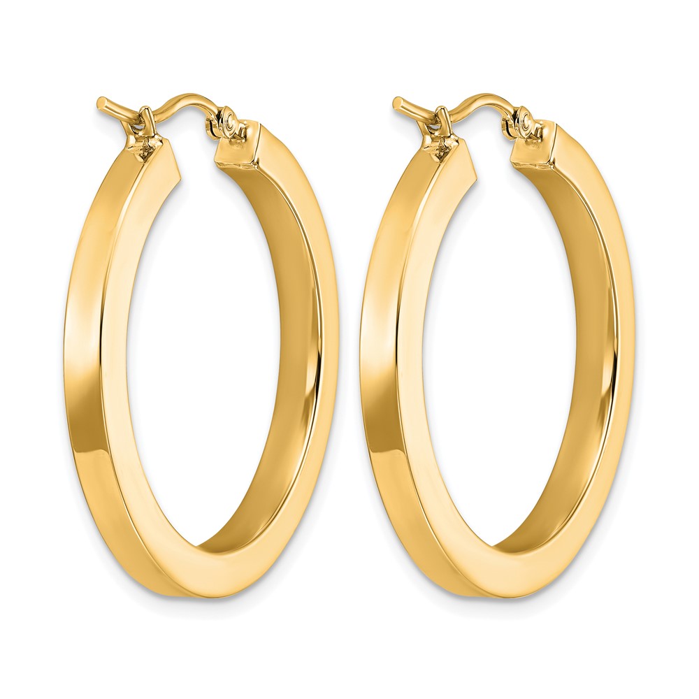 14K Gelbgold 3mm Poliert Quadratisch Creolen