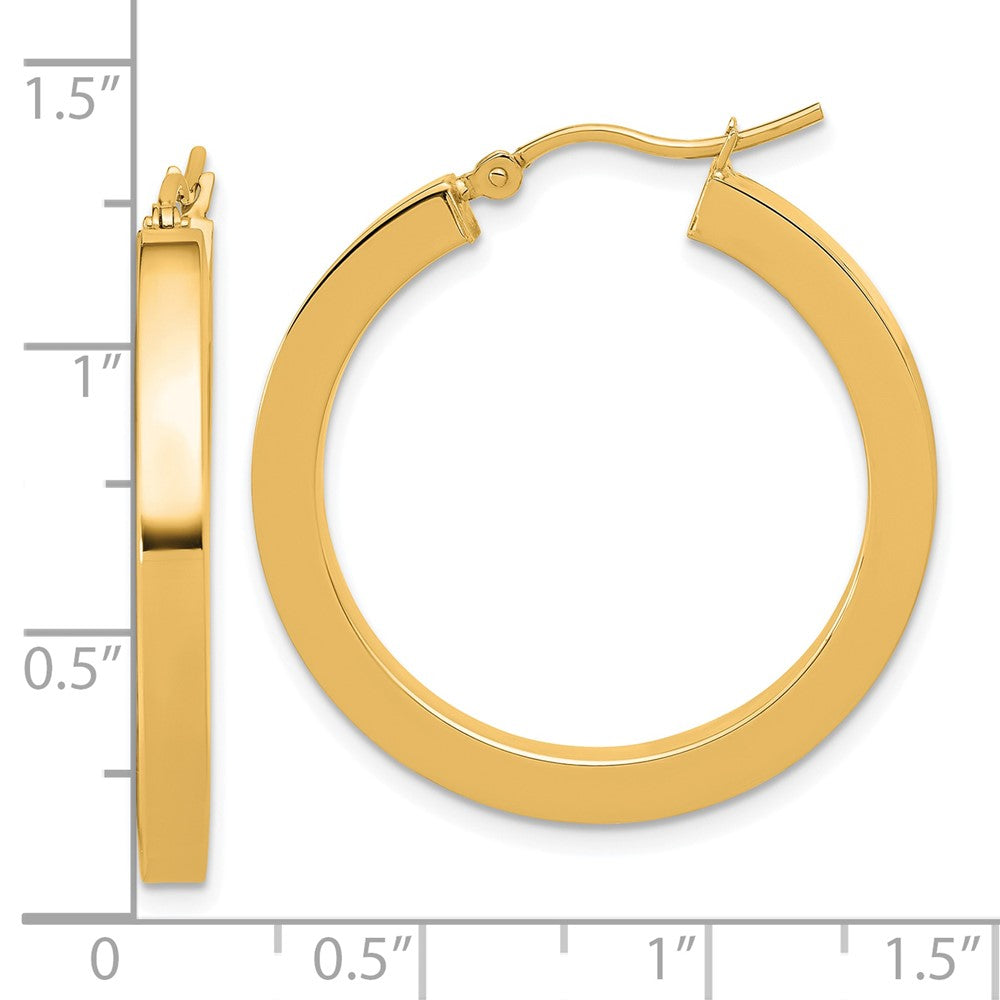 14K Gelbgold 3mm Poliert Quadratisch Creolen