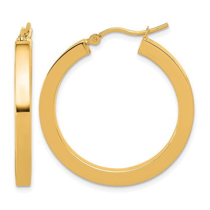 14K Gelbgold 3mm Poliert Quadratisch Creolen