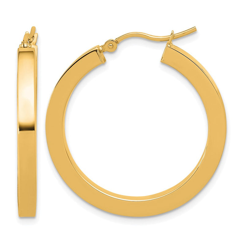 14K Gelbgold 3mm Poliert Quadratisch Creolen