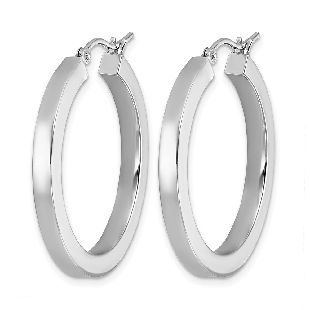 14K Weißgold 3mm Poliert Quadratisch Röhre Creolen