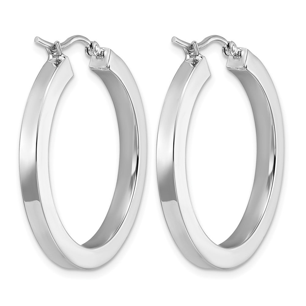 14K Weißgold 3mm Poliert Quadratisch Röhre Creolen