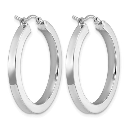 14K Weißgold 3mm Poliert Quadratisch Röhre Creolen