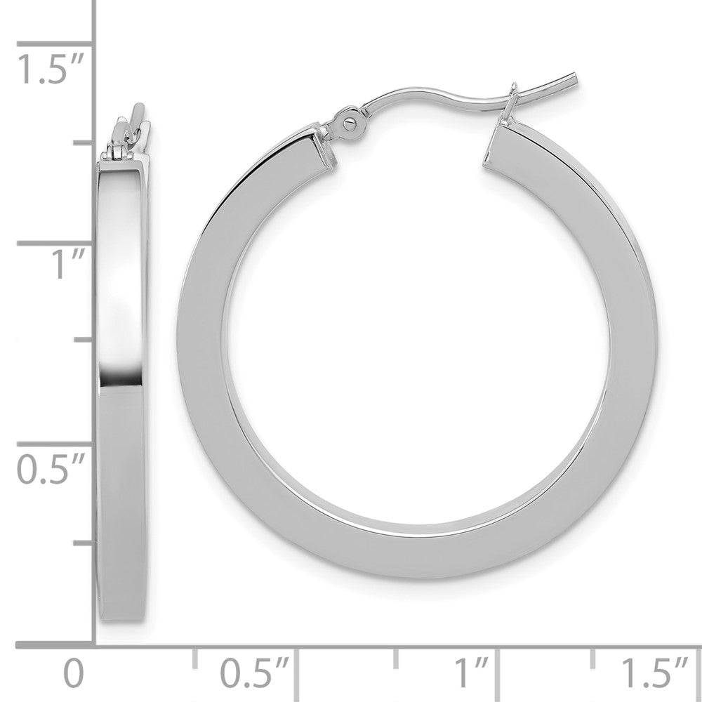 14K Weißgold 3mm Poliert Quadratisch Röhre Creolen