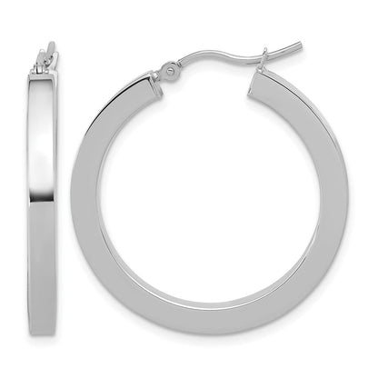 14K Weißgold 3mm Poliert Quadratisch Röhre Creolen