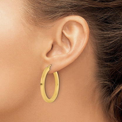 14K Gelbgold 3mm Poliert Quadratisch Creolen