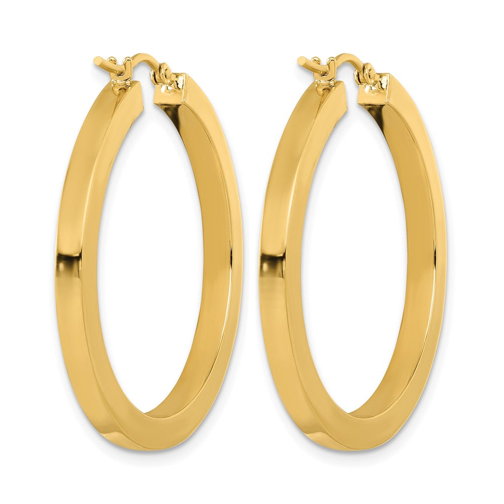 14K Gelbgold 3mm Poliert Quadratisch Creolen