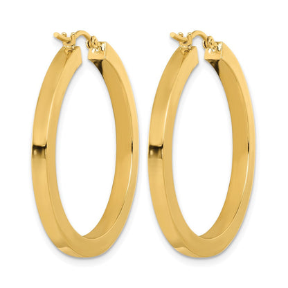 14K Gelbgold 3mm Poliert Quadratisch Creolen