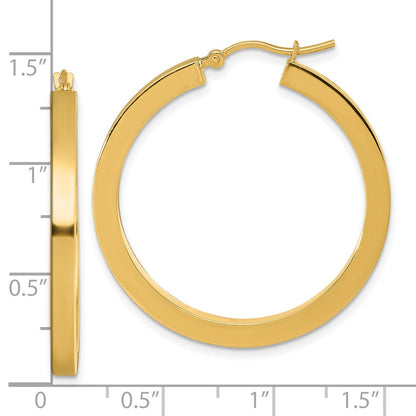 14K Gelbgold 3mm Poliert Quadratisch Creolen