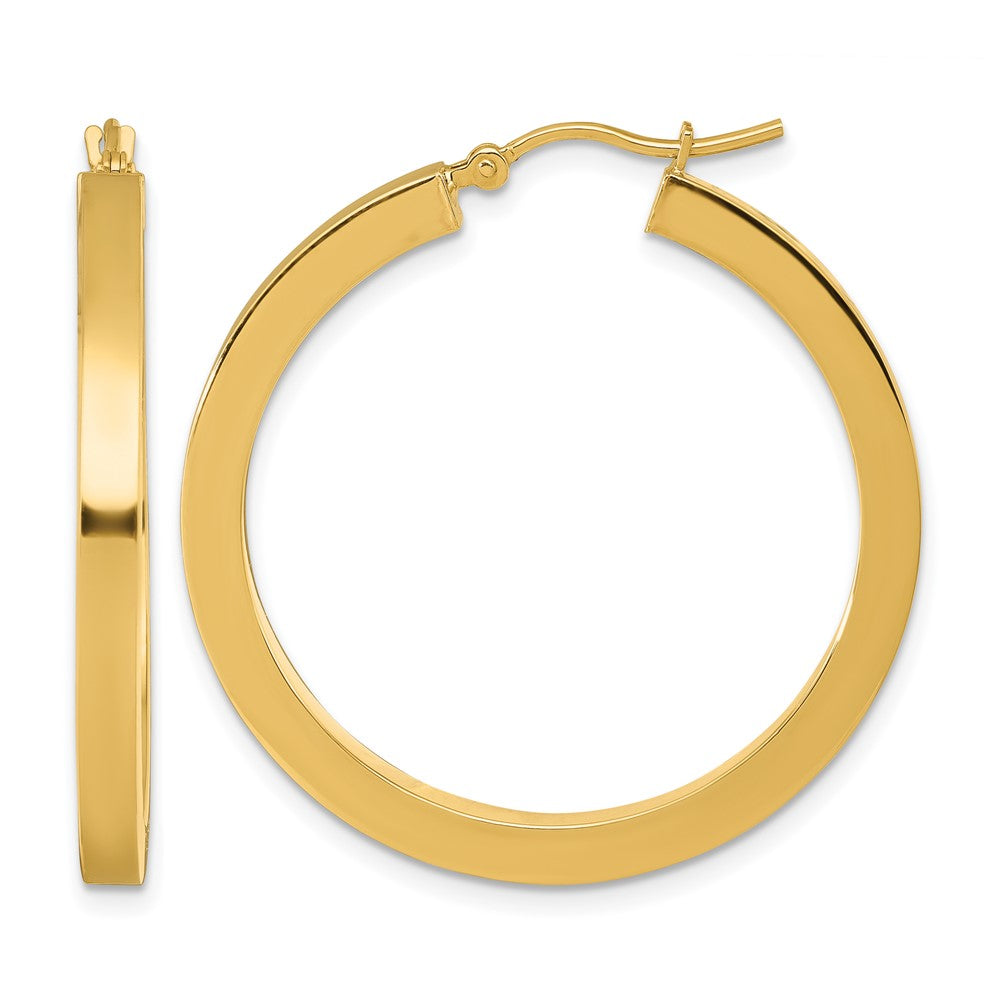 14K Gelbgold 3mm Poliert Quadratisch Creolen