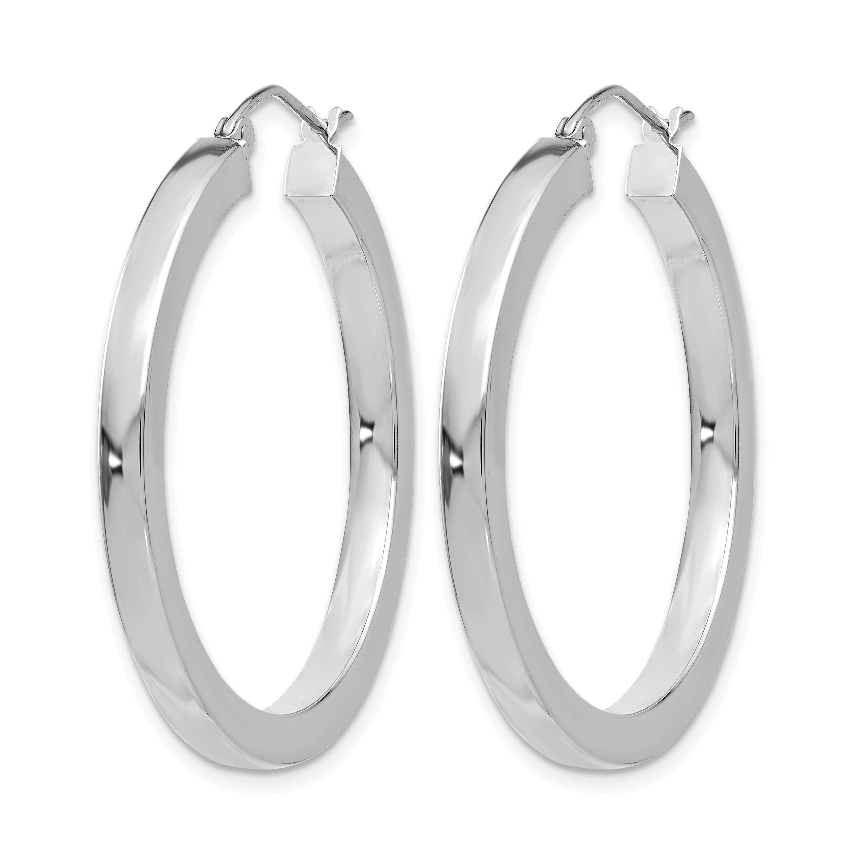 14K Weißgold 3mm Poliert Quadratisch Röhre Creolen
