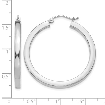 14K Weißgold 3mm Poliert Quadratisch Röhre Creolen