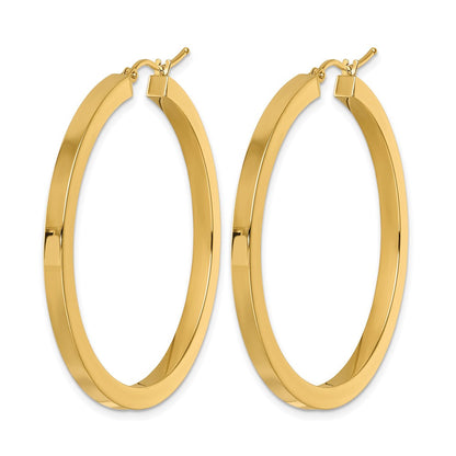 14K Gelbgold 3mm Poliert Quadratisch Creolen