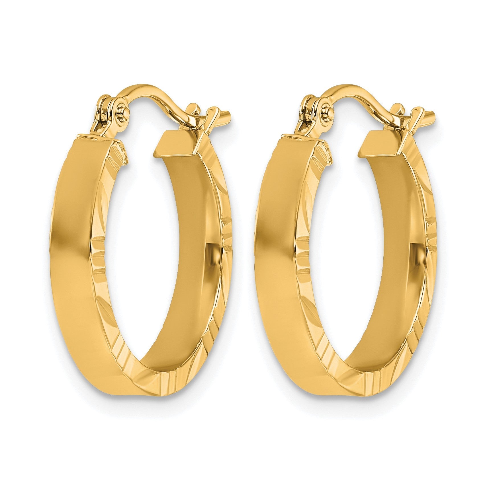 14K Gelbgold Klein 3mm Diamantiert Kante Poliert Creolen
