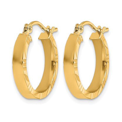 14K Gelbgold Klein 3mm Diamantiert Kante Poliert Creolen
