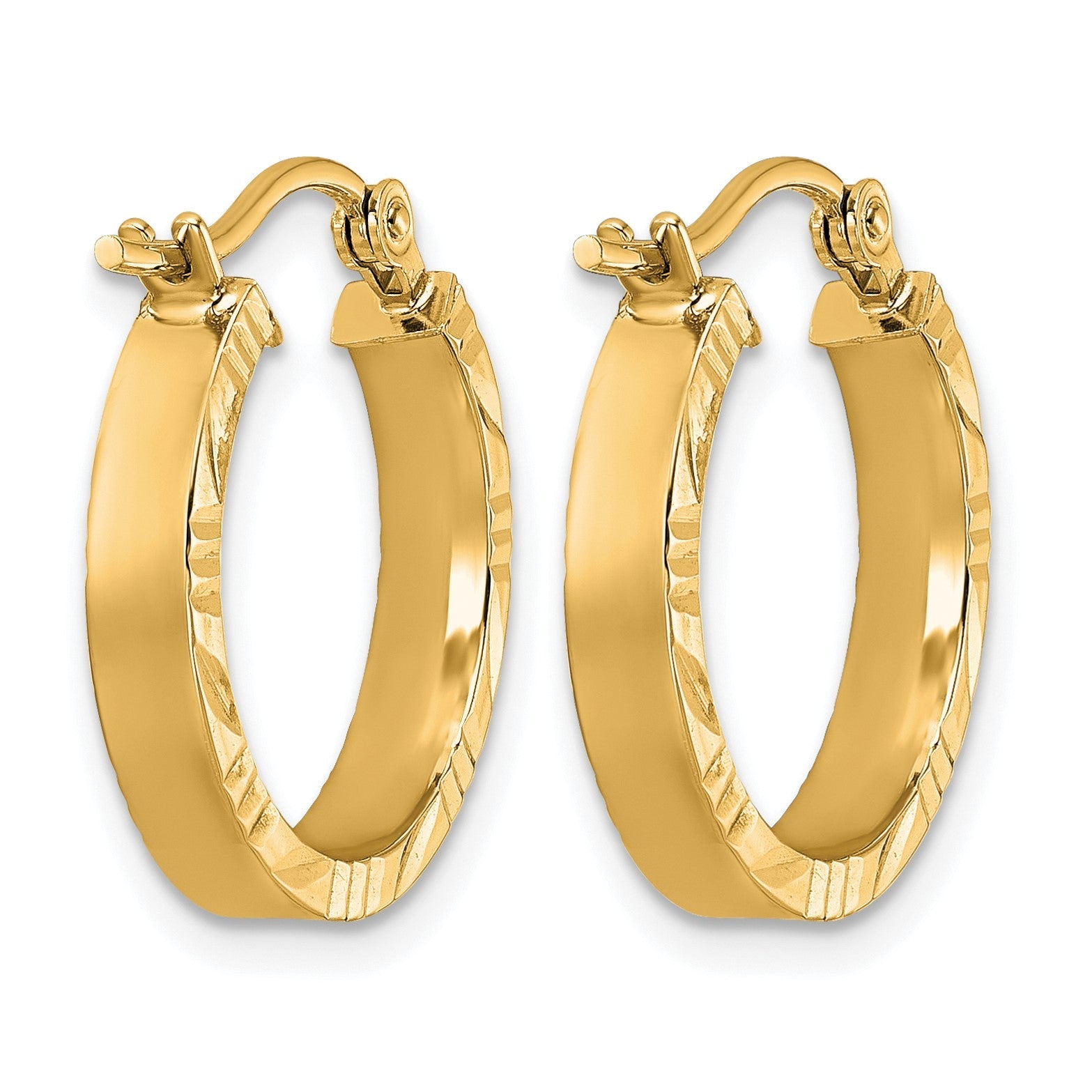 14K Gelbgold Klein 3mm Diamantiert Kante Poliert Creolen