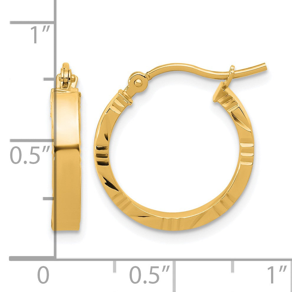 14K Gelbgold Klein 3mm Diamantiert Kante Poliert Creolen