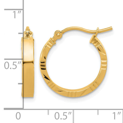 14K Gelbgold Klein 3mm Diamantiert Kante Poliert Creolen