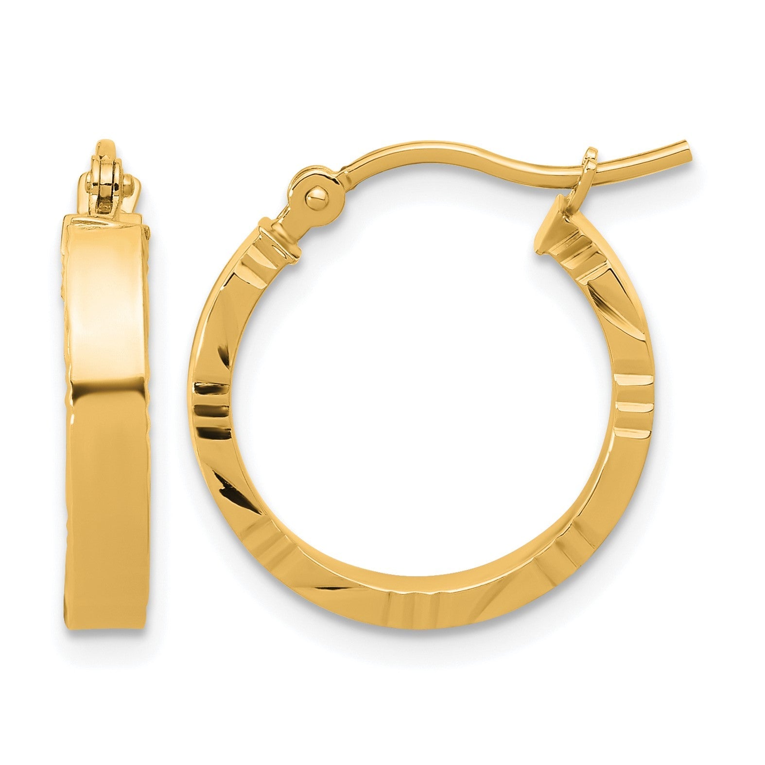 14K Gelbgold Klein 3mm Diamantiert Kante Poliert Creolen