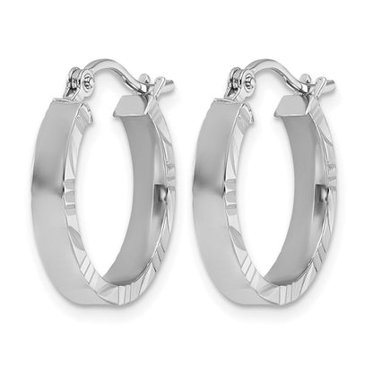 14K Weißgold Klein 3mm Diamantiert Kante Poliert Creolen