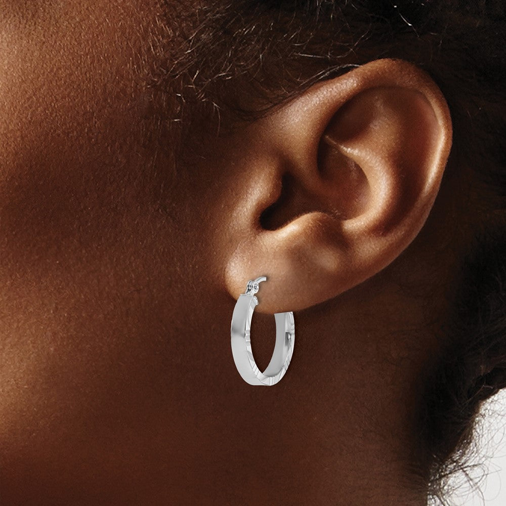 14K Weißgold Klein 3mm Diamantiert Kante Poliert Creolen