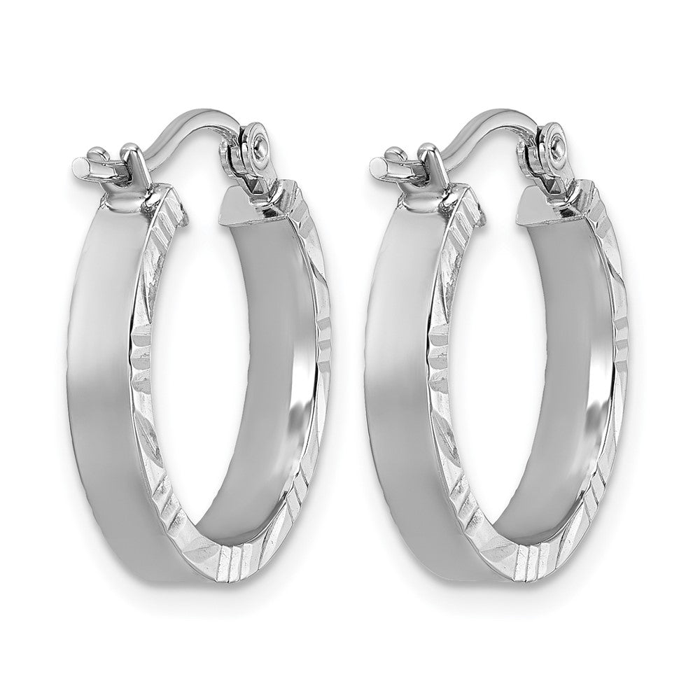 14K Weißgold Klein 3mm Diamantiert Kante Poliert Creolen