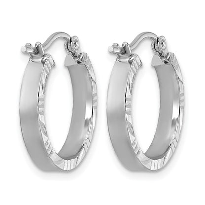 14K Weißgold Klein 3mm Diamantiert Kante Poliert Creolen