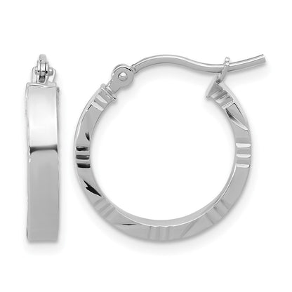 14K Weißgold Klein 3mm Diamantiert Kante Poliert Creolen