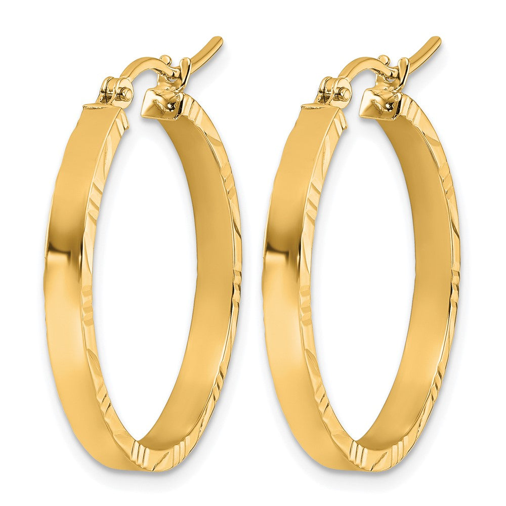 14K Gelbgold Diamantiert Kante Mittel 3mm Poliert Creolen