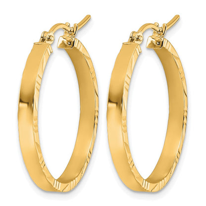 14K Gelbgold Diamantiert Kante Mittel 3mm Poliert Creolen