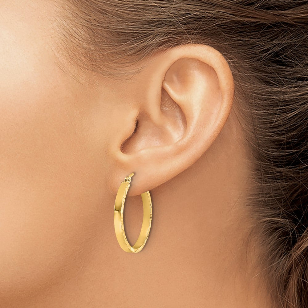 14K Gelbgold Diamantiert Kante Mittel 3mm Poliert Creolen