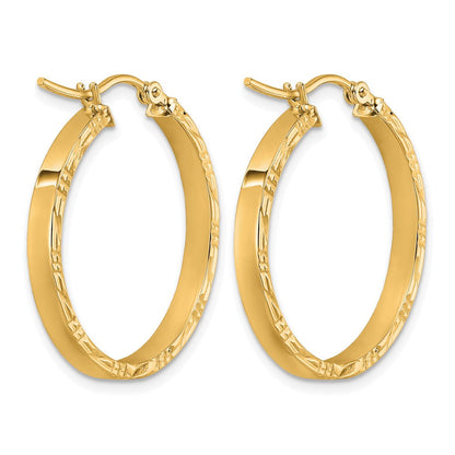 14K Gelbgold Diamantiert Kante Mittel 3mm Poliert Creolen