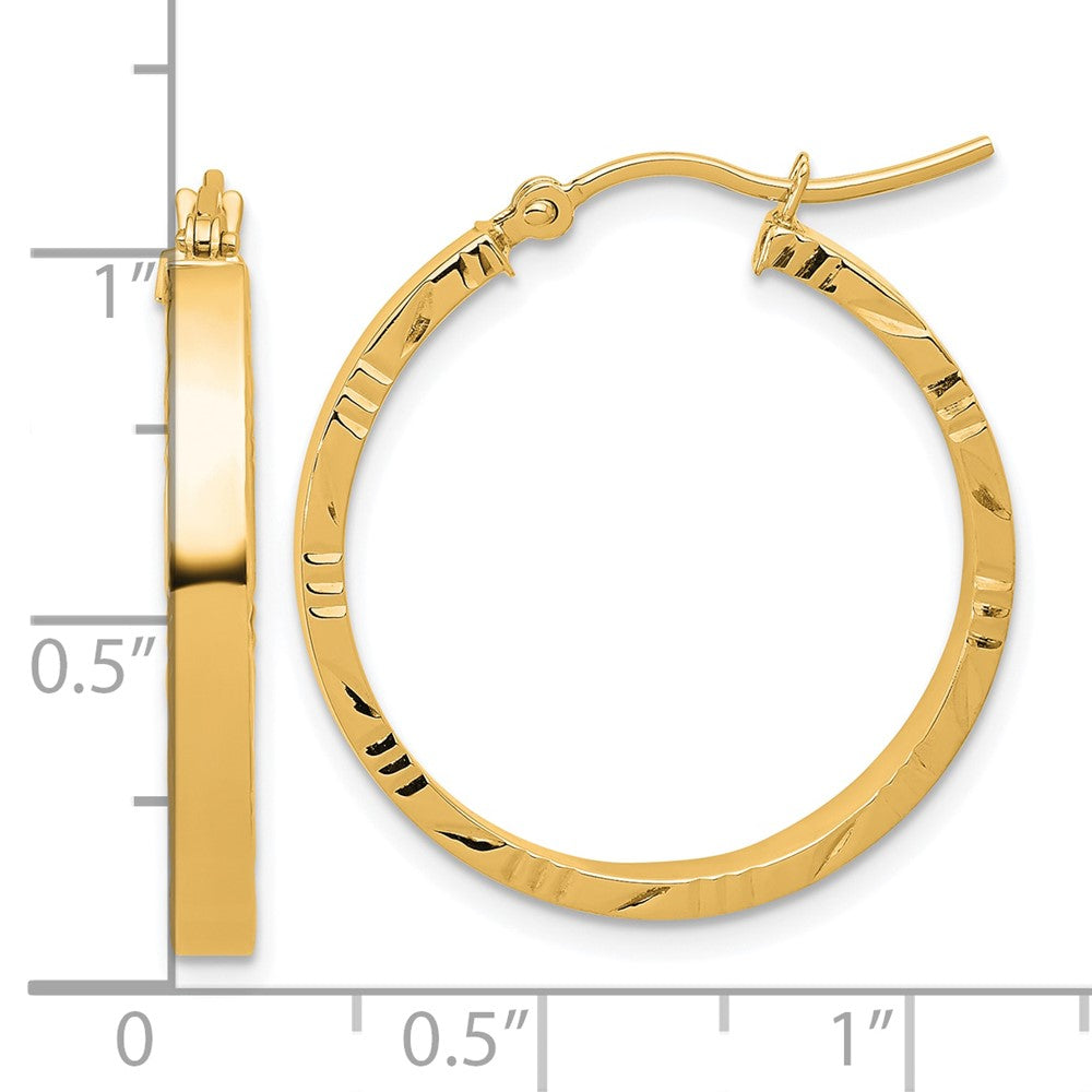14K Gelbgold Diamantiert Kante Mittel 3mm Poliert Creolen