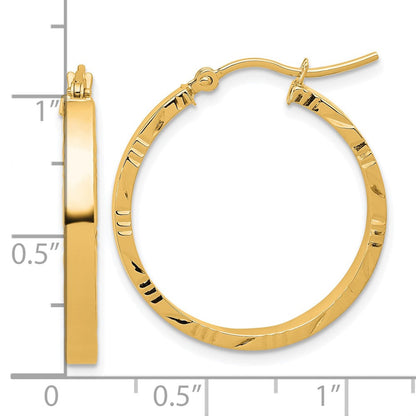 14K Gelbgold Diamantiert Kante Mittel 3mm Poliert Creolen