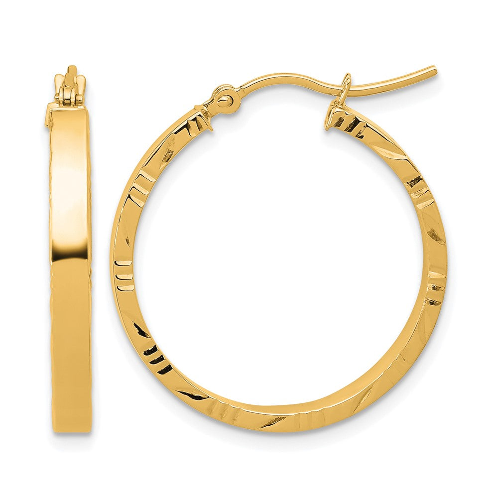 14K Gelbgold Diamantiert Kante Mittel 3mm Poliert Creolen