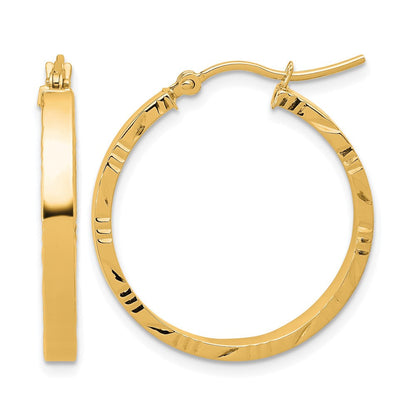 14K Gelbgold Diamantiert Kante Mittel 3mm Poliert Creolen