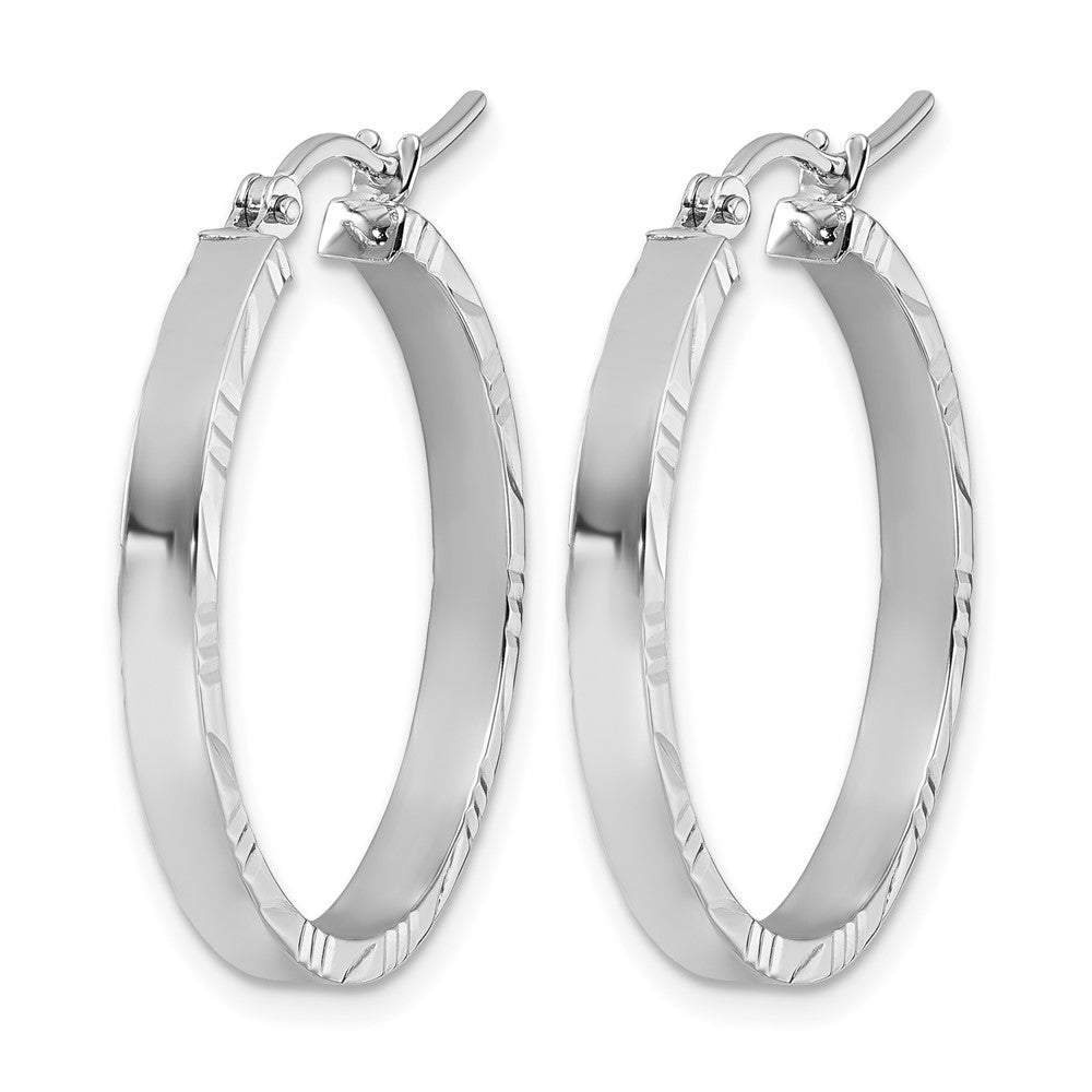 14K Weißgold Diamantiert Kante Mittel 3mm Poliert Creolen