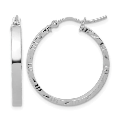 14K Weißgold Diamantiert Kante Mittel 3mm Poliert Creolen