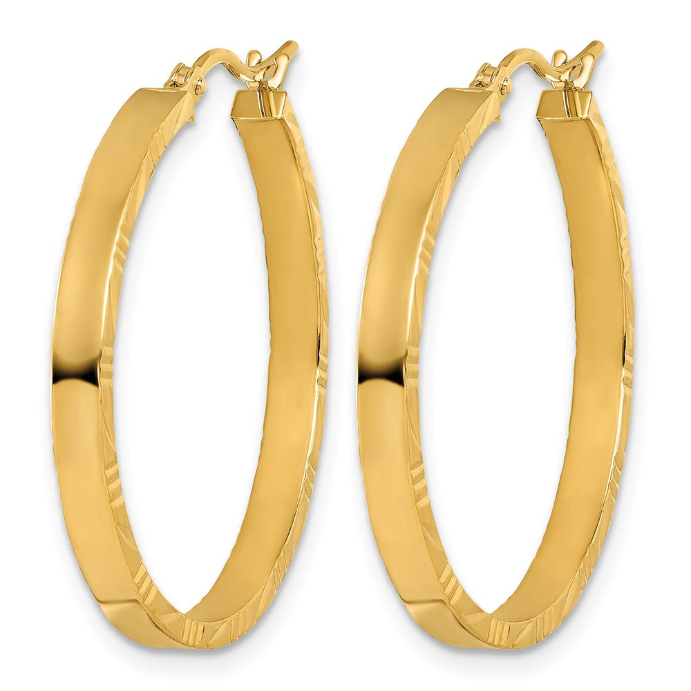 14K Gelbgold Diamantiert Kante Groß 3mm Poliert Creolen