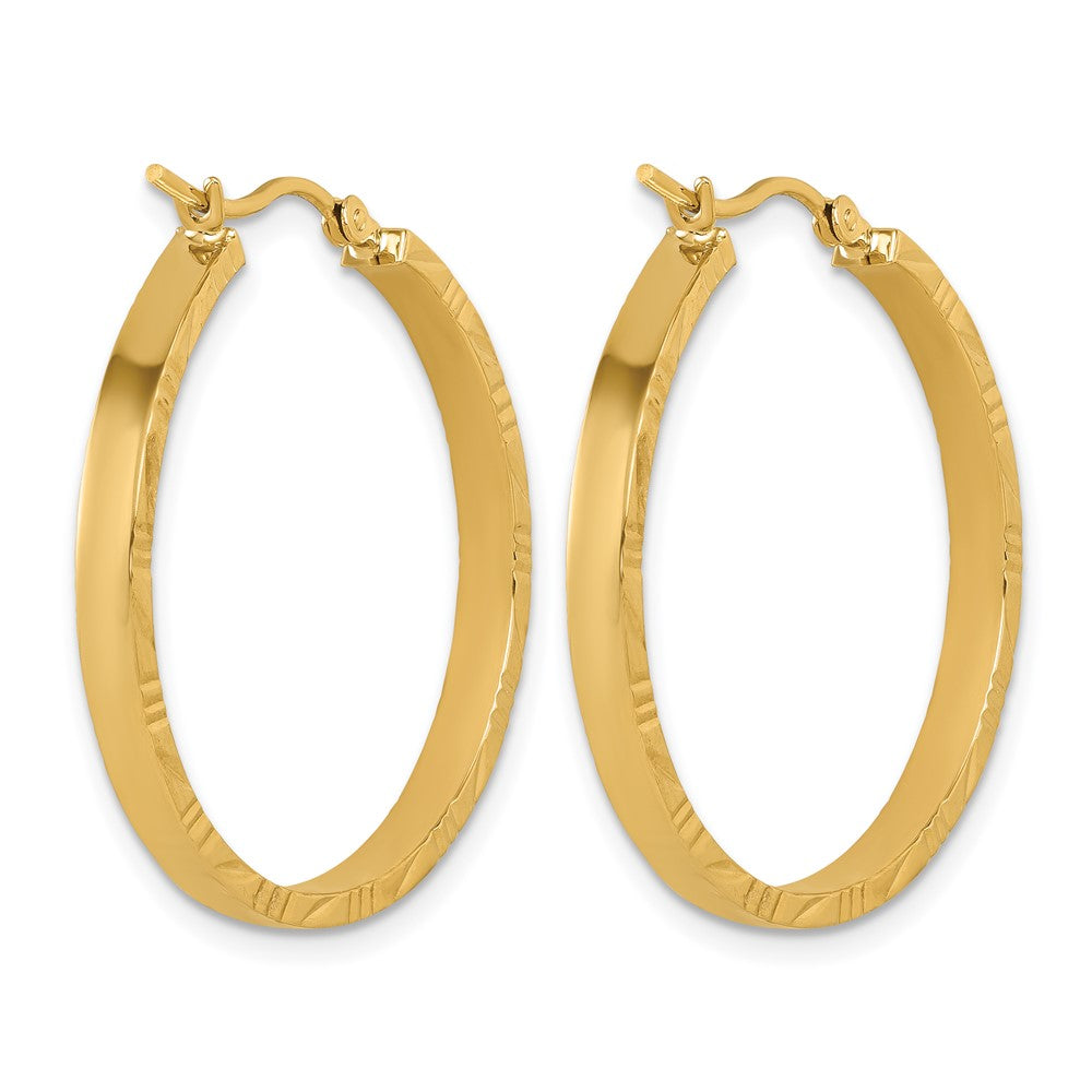 14K Gelbgold Diamantiert Kante Groß 3mm Poliert Creolen