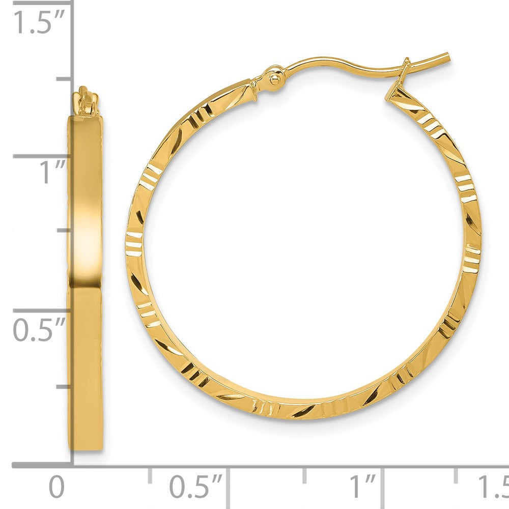 14K Gelbgold Diamantiert Kante Groß 3mm Poliert Creolen