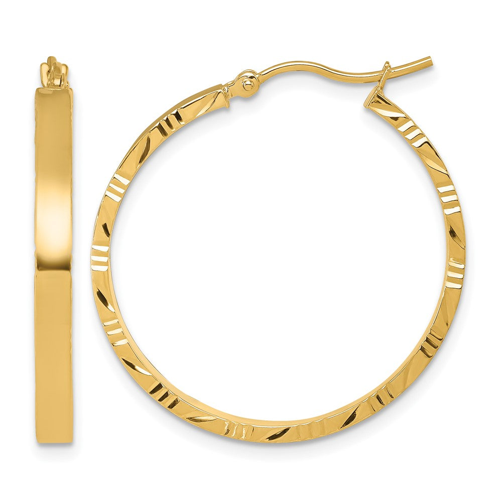 14K Gelbgold Diamantiert Kante Groß 3mm Poliert Creolen