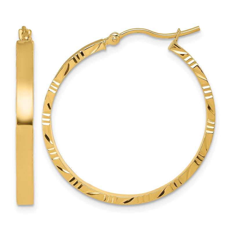 14K Gelbgold Diamantiert Kante Groß 3mm Poliert Creolen