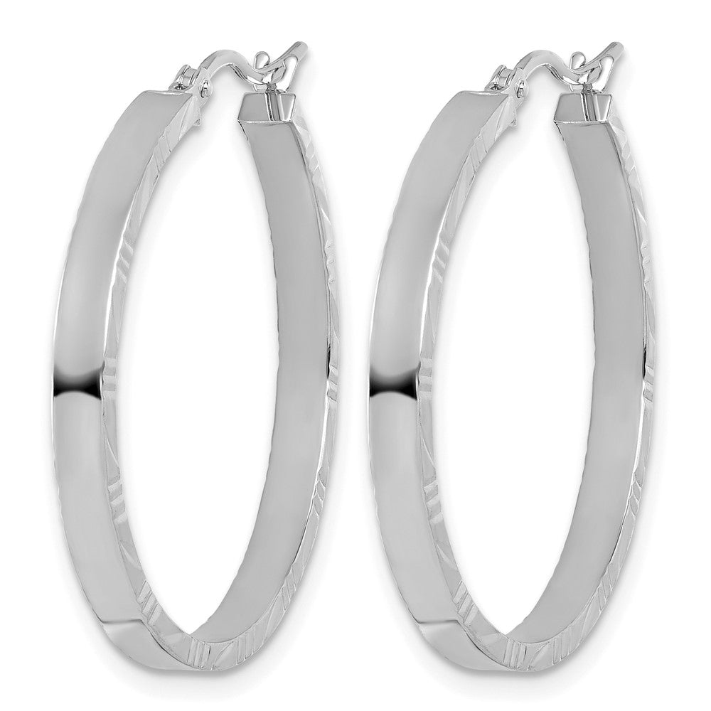 14K Weißgold Diamantiert Kante Groß 3mm Poliert Creolen