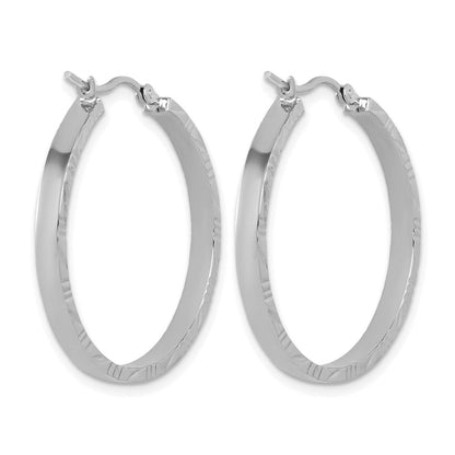 14K Weißgold Diamantiert Kante Groß 3mm Poliert Creolen
