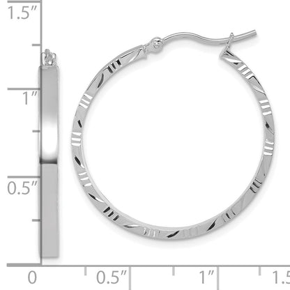 14K Weißgold Diamantiert Kante Groß 3mm Poliert Creolen