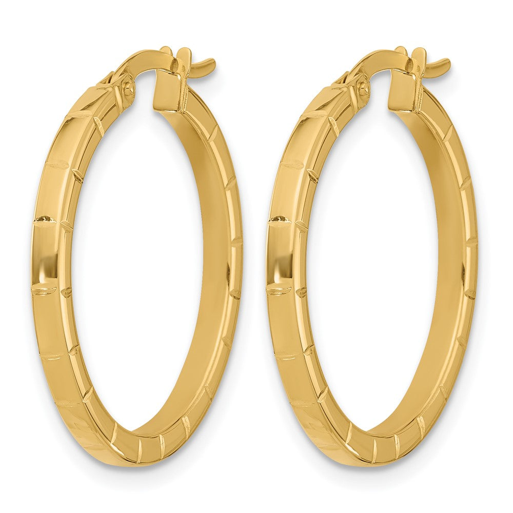 14K Gelbgold Poliert und Gerillt Rund Creolen